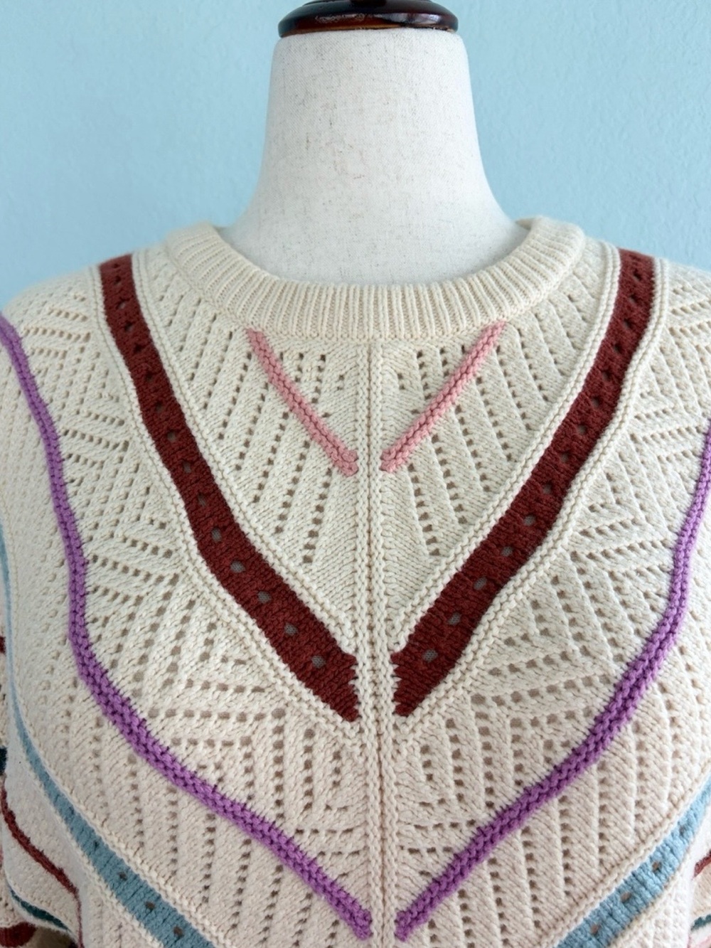Marine Layer Brooke Chevron Stripe Open Stitch Sweater XL - Picture 8 of 16